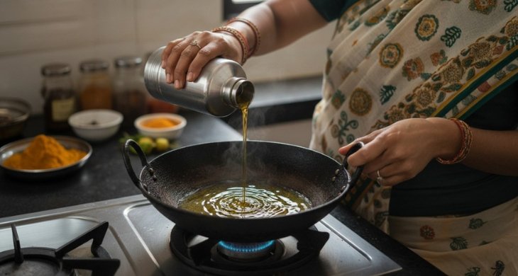 कढ़ाई में तेल नहीं टिकता