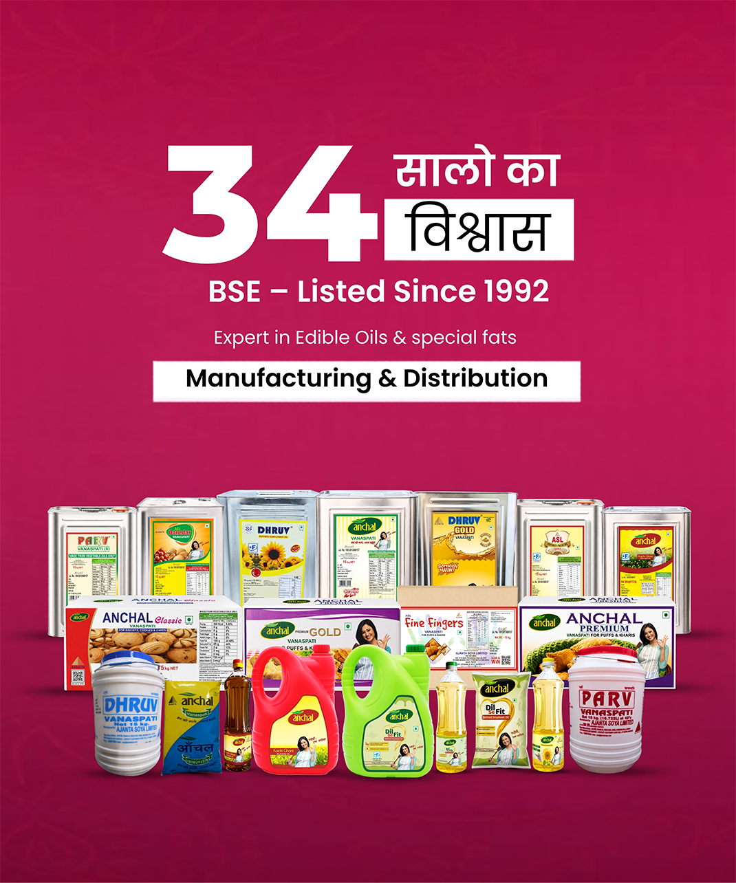 Ajanta Soya manufacturing and distribution of edible oils and special fats with 34 years of trust